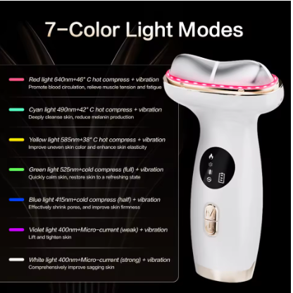 GlowLift Pro™ 7-Color LED Face and Neck Beauty Massager - 7 LED light modes with microcurrent and sonic vibration therapy